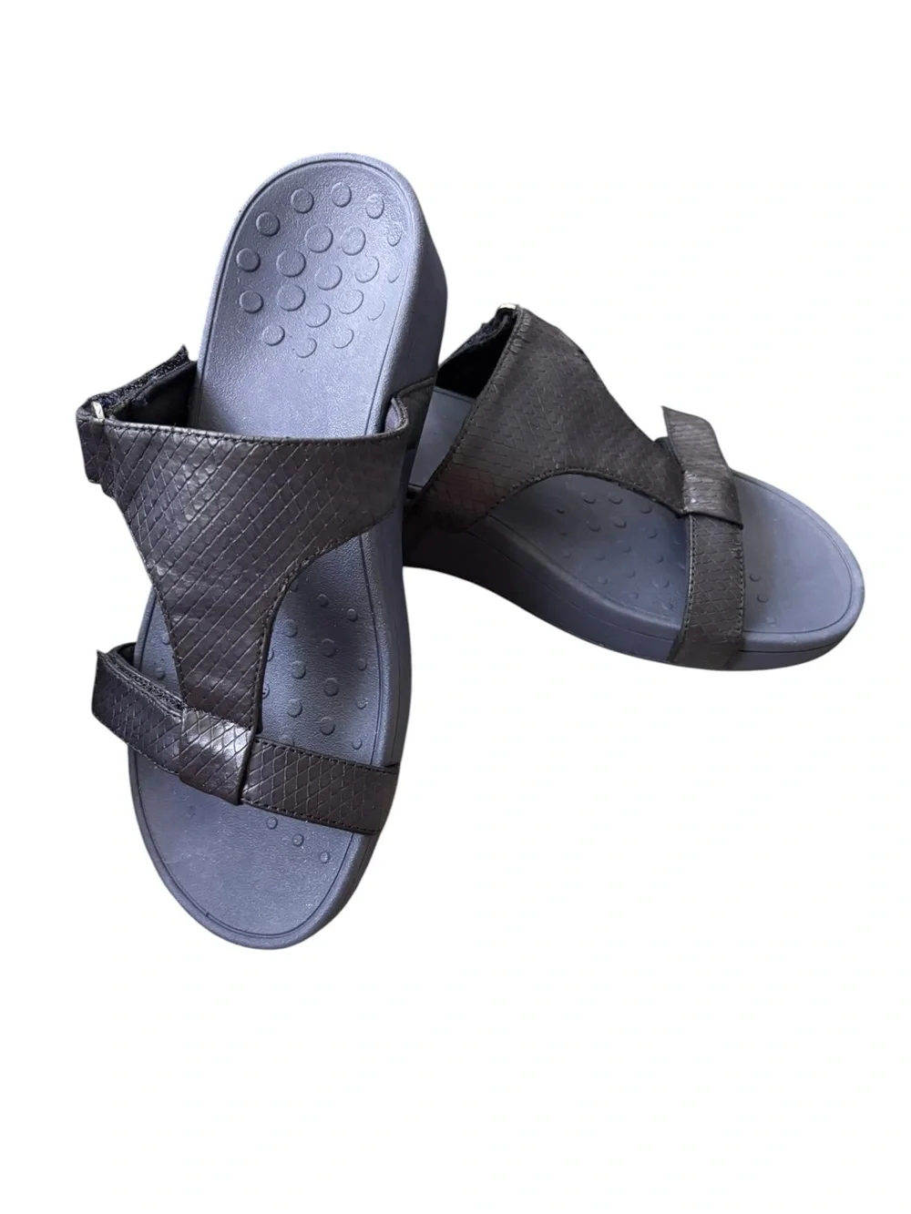 Vionic Ellie Navy Adjustable Wedge Slide Sandals Orthotic Size 9